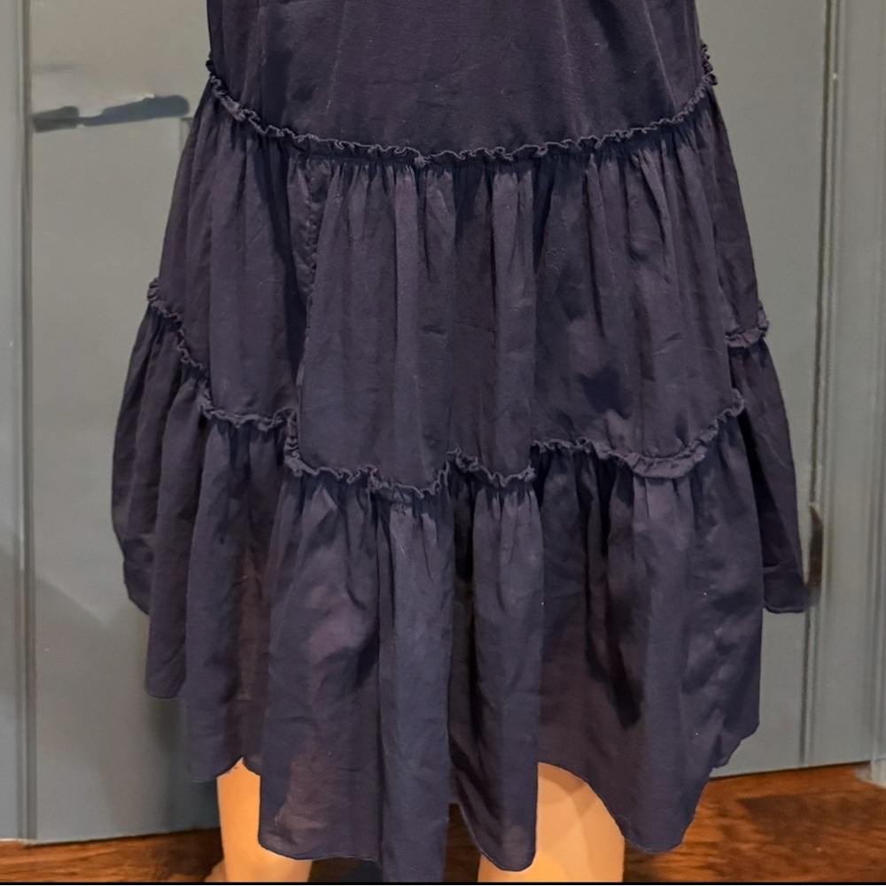 Navy Boho Embroidered Tiered Midi Dress Cotton Sleeveless Size S Klozlyne - Picture 6 of 8